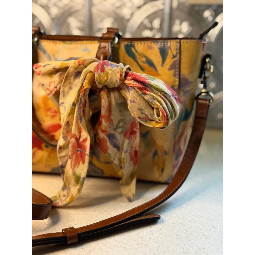 Patricia Nash Aileen Leather Top Handle Satchel Aegean Blooms Floral Handbag OS